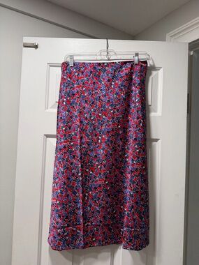 J. Crew Red and Blue Floral Midi Skirt